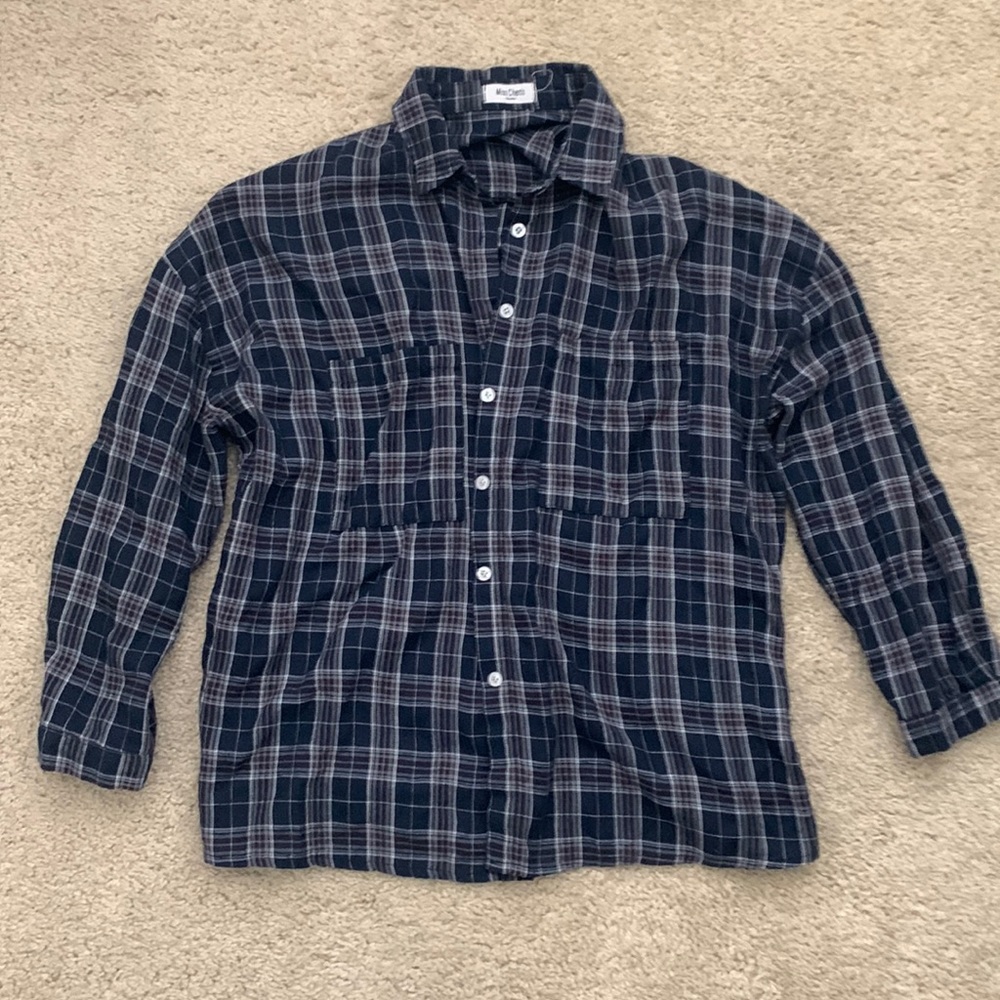 Korean Fashion Navy Oversized Flannel Shirt